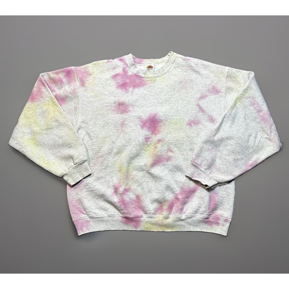 Vtg 90s Fruit of the Loom Super Cotton Tie Dye Sweatshirt Crewneck XL Pastel